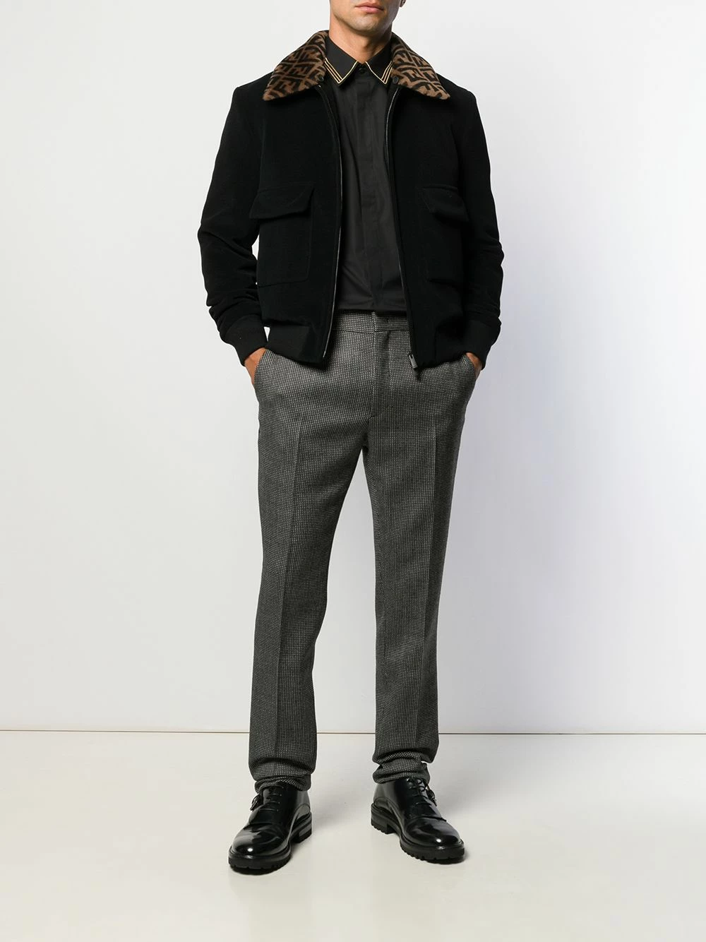 Brand new π€© Fendi Logo collar bomber jacket bomber jackets of men π₯° 4 Fendi logo collar bomber jacket