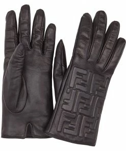 Fendi leather FF embossed gloves