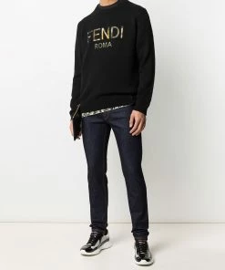 Fendi camo detail slim denim jeans