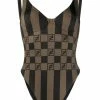 Fendi FF motif striped swimsuit