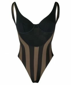 Fendi FF motif striped swimsuit