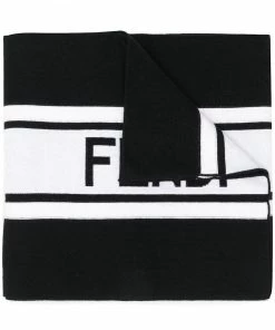 Fendi contrast striped logo scarf