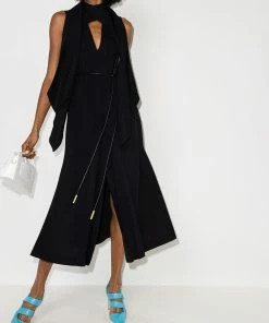 Fendi pussy-bow sleeveless midi dress