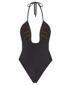 Fendi U-neck ruched swimsuit