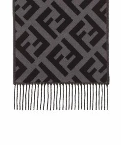 Fendi FF-intarsia fringed trim scarf