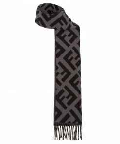 Fendi FF-intarsia fringed trim scarf