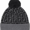 Fendi FF pattern pompom beanie