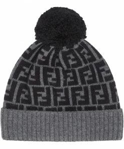 Outlet Fendi Store 13 Fendi FF pattern pompom beanie