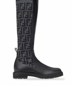 Fendi FF-logo pattern panel boots