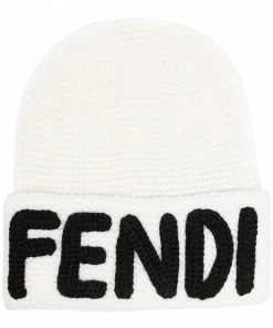 Fendi chunky knit logo beanie
