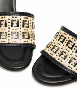 Fendi FF-interlaced raffia mules