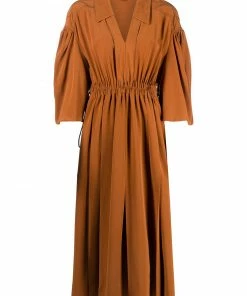 Fendi open-collar midi silk dress