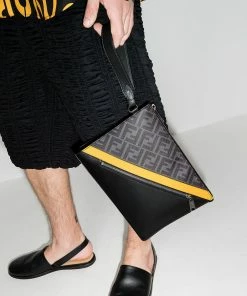 Fendi FF-logo leather clutch bag