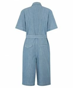 Fendi FF-embroidered short-sleeve denim playsuit