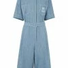 Fendi FF-embroidered short-sleeve denim playsuit