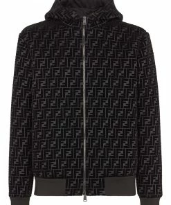Fendi velvet FF zipped hooded jacket