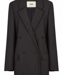 Fendi embroidered-trim double-breasted blazer