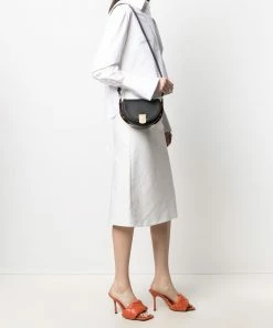 Fendi logo-embossed curved shoulder bag