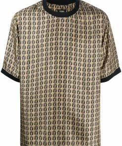 Fendi woven logo-print silk T-shirt