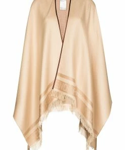 Fendi fringed trim logo poncho