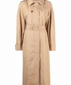 Fendi embossed-logo belted-waist coat