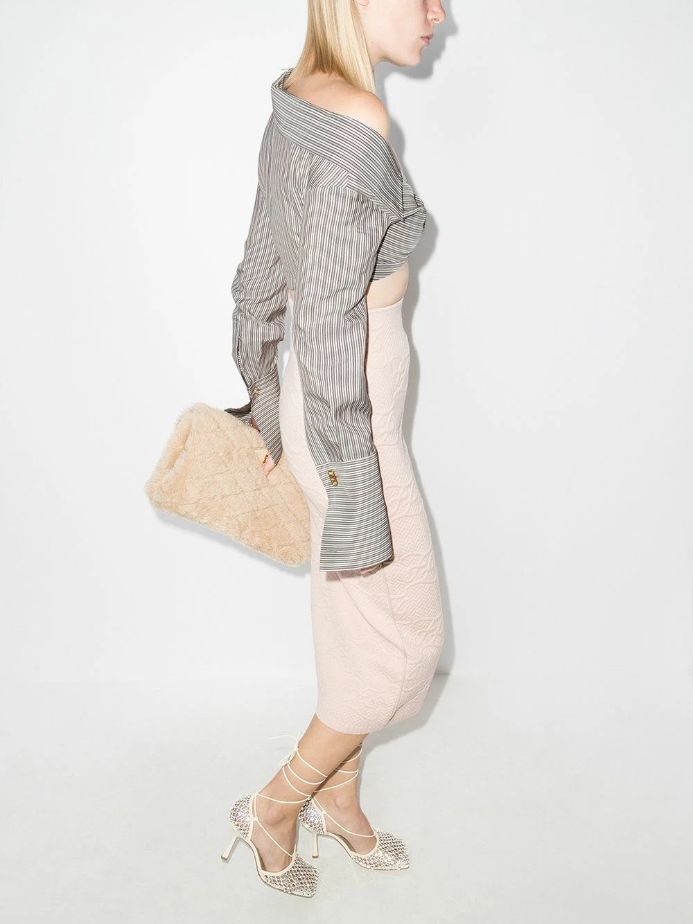 Promo π Fendi 3D rose striped cropped π shirt π shirts of women π 7 Fendi 3D rose striped cropped shirt