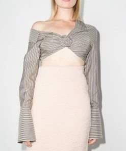 Fendi 3D rose striped cropped shirt