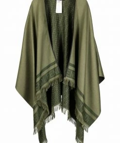Fendi fringed logo-jacquard poncho