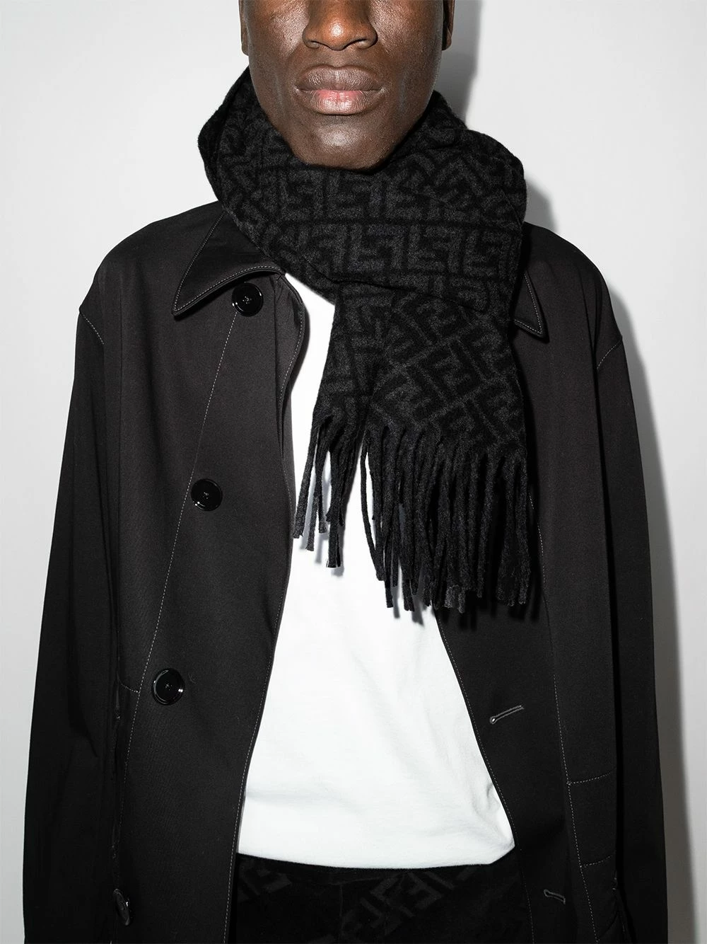 Brand new π Fendi FF motif knitted fringe trim scarf scarves of men π 4 Fendi FF-motif knitted fringe-trim scarf