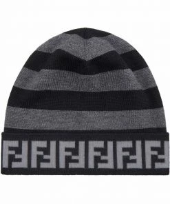 Fendi FF-motif Pequin-stripe knitted beanie