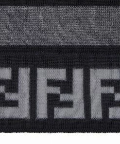 Fendi FF-motif Pequin-stripe knitted beanie