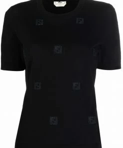 Fendi FF-motif short-sleeve knitted top