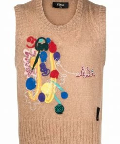 Fendi x Noel Fielding abstract-motif knitted gillet