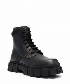 Fendi monogram pattern lace-up boots