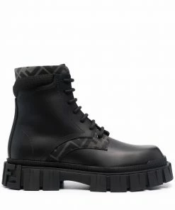 Fendi monogram pattern lace-up boots