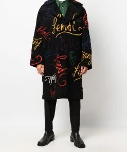 Fendi all over logo-print shearling coat
