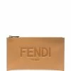 Fendi debossed-logo leather clutch bag