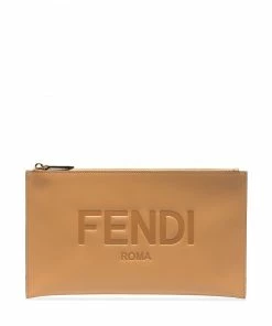 Fendi debossed-logo leather clutch bag