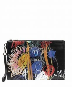 Fendi Fluffy wrist leather pouch