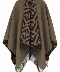 Fendi FF-pattern fringed poncho