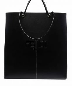 Fendi logo-embossed leather tote bag