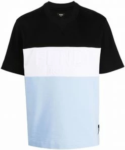 Fendi embossed-logo striped T-shirt