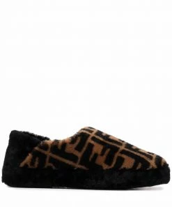 Fendi FF-print shearling slippers
