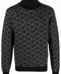 Fendi FF-logo intarsia-knit roll neck jumper