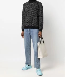 Fendi FF-logo intarsia-knit roll neck jumper