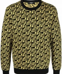 Fendi FF logo-intarsia crew neck jumper
