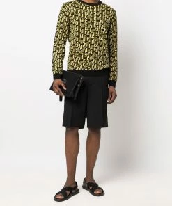 Fendi FF logo-intarsia crew neck jumper